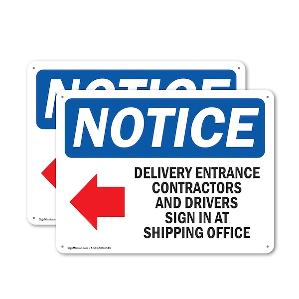 Signmission Delivery Entrance Contractors OSHA Notice Sign, Plastic, 10in W x 7in L, 2PK OS-2PACK-NS-P-710-L-10966 - main